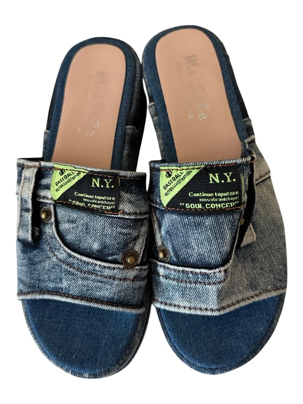 Meisile denim slide sandals w/ jeansinspired upper design with 